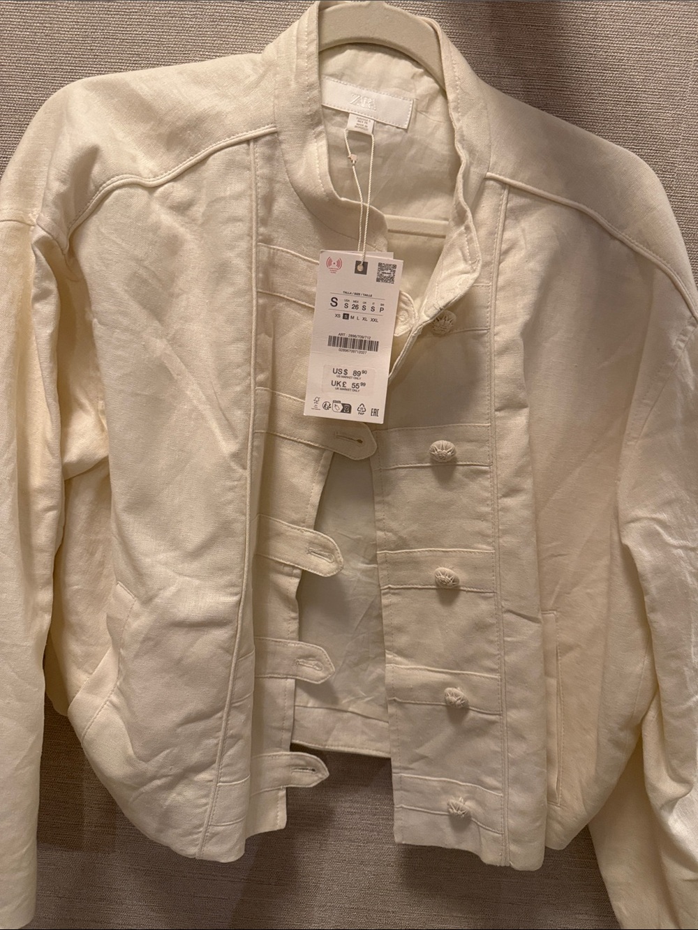 Zara Cream Mandarin-Collar Button Jacket